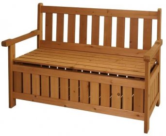 Zahradní lavice HWC-L68 s úložným prostorem, truhla s úložným prostorem, venkovní jedlové dřevo MVG 114 cm, hnědá barva