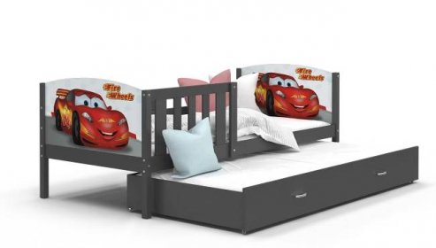 Dětská postel s přistýlkou TAMI R2 - 190x80 cm - BLESK MCQUEEN - šedá