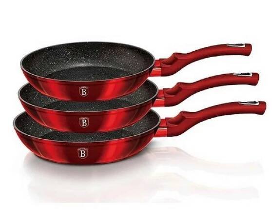 BERLINGERHAUS Sada pánví s mramorovým povrchem 3 ks Burgundy Metallic Line BH-1288