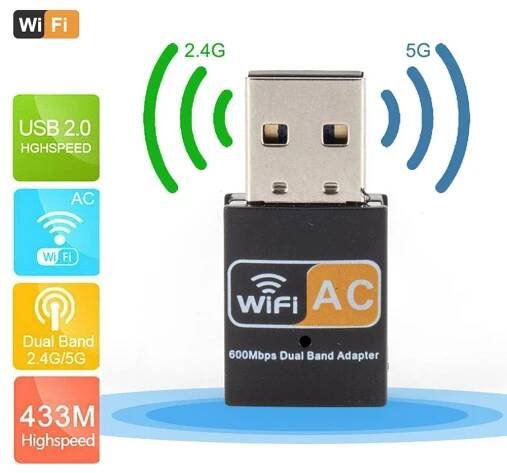 Bezdrátový USB WiFi adaptér 600Mbps wi-Fi Dongle PC síťová karta Dvoupásmový wifi 5GHz adaptér Lan USB Ethernetový přijímač