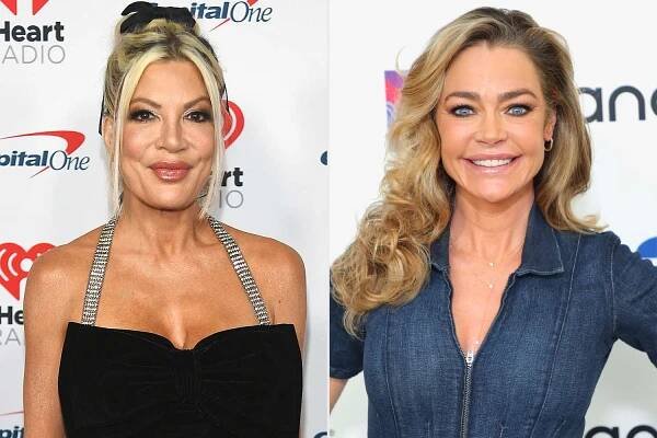 Watch Denise Richards and Tori Spelling commiserate over their kids reading about family scandals (exclusive)