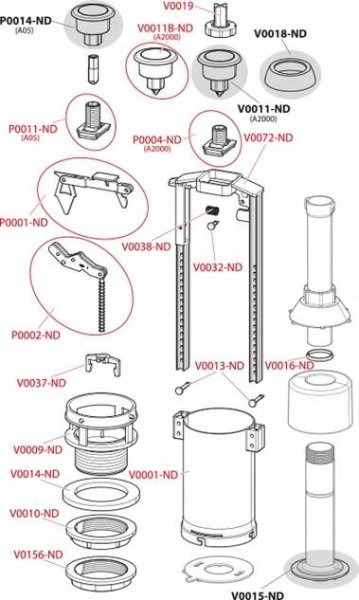Vypouštěcí ventil pro WC keramické splachování úsporný START/STOP ALCA C2000 Kód výrobce A2000-CHROM