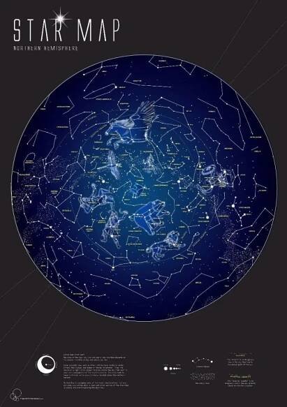Maps International Hvězdná obloha severní polokoule - svítící mapa 59 x 84 cm Varianta: bez rámu v tubusu, Provedení: papírová mapa