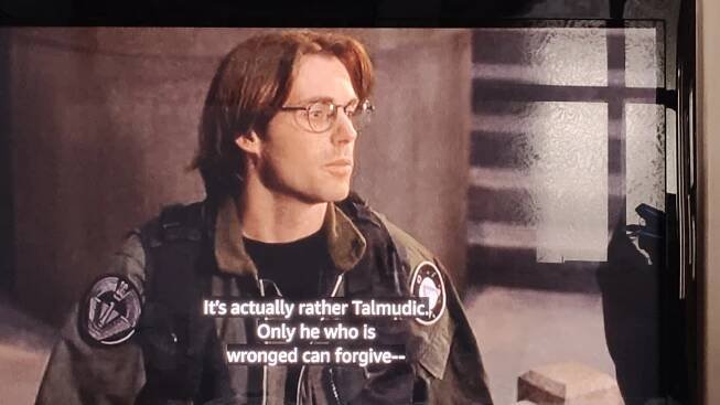 Still from the TV show Stargate SG-1. Daniel Jackson is saying 