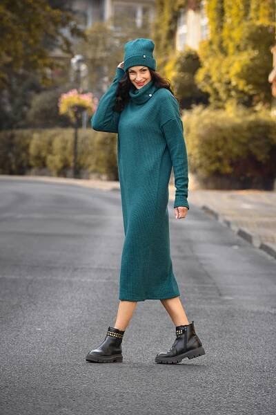 Svetrové dlouhé šaty - petrolejové - Fashion - Atelier Moravec