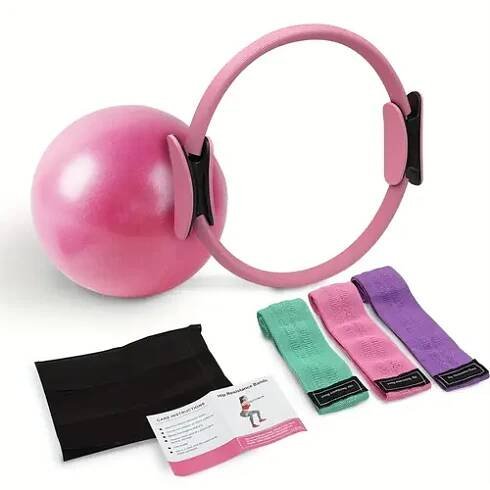 5 7pcs pilates ring set eva foam pilates ball yoga ring   bands for home workouts pink purple blue ideal for valentines day easter christmas new year spring festival gifts workout accessories best for christmas