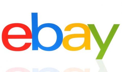 EBay logotype printed on paper on white background — Stock obrázek