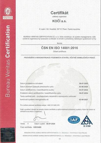 ISO Certifikace | KOČÍ holding a.s. - Radost dobře stavět