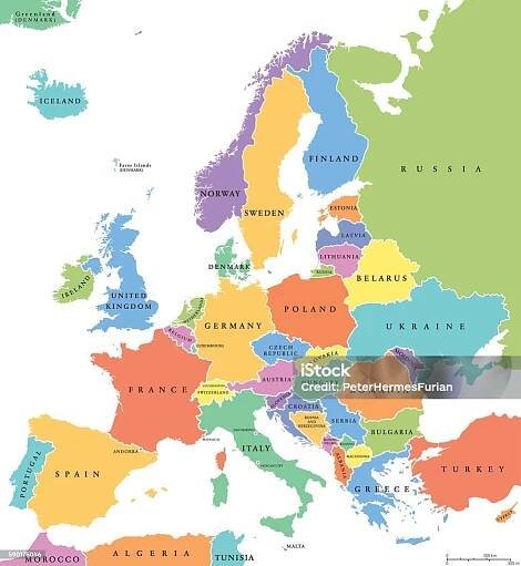 Politická mapa jednotlivých států v Evropě - Bez autorských poplatků Mapa - Navigační zařízení vektorové obrázky