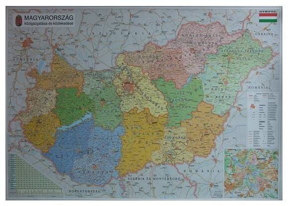 Maďarsko s PSČ - nástěnná mapa