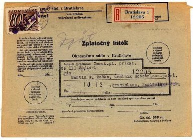 Slovensko 1944 soudní obsílka v místě (Bratislava)