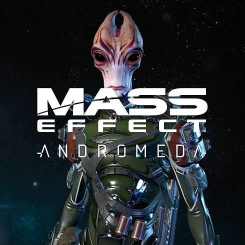 A salarian combat operative in light armour with a cache on the left side of the image.