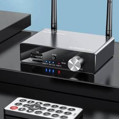Bluetooth 5.3 audio přijímač/vysílač, RCA (Cinch), SPDIF, TOSLINK, 3,5 mm AUX + dálkové ovládání