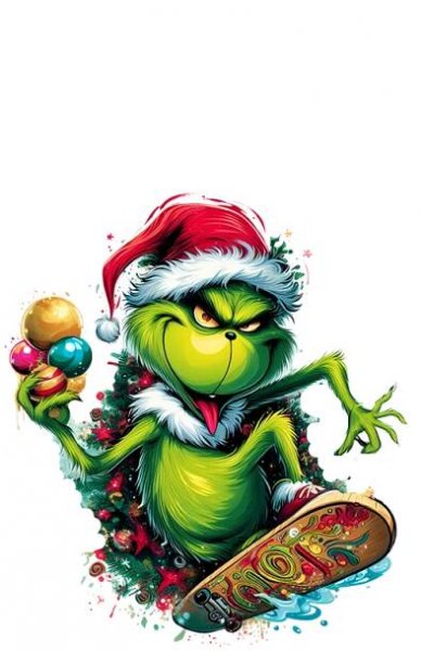 Pánské triko Grinch na skateboardu - skvělé vánoční triko