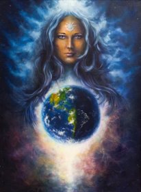 Nádherný obraz olej na plátně žena bohyně Lada jako mocný milující guardian a ochranný duch na zemi — Stock fotografie