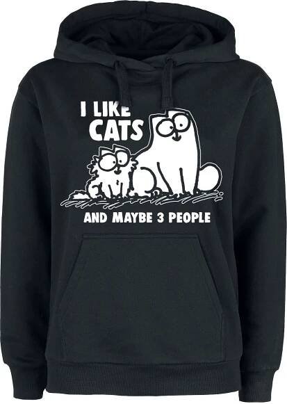 Simon's Cat I Like Cats And Maybe 3 People Dámská mikina s kapucí černá