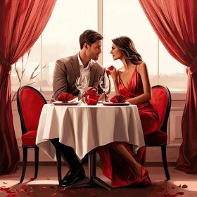 Zamilovaný pár na romantické večeři během Valentýna