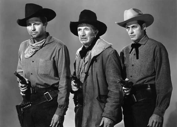 BRIMSTONE, from left, Jim Davis, Walter Brennan, Jack Lambert, 1949