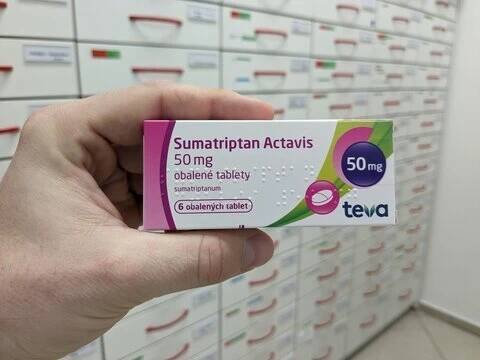Prague,Czech republic–January 16 2024:Pharmacy store-Sumatriptan ACTAVIS pills for treatment of migraine and  head aches