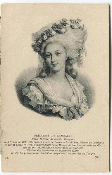 Savojská princezna de LAMBALLE, důvěrnice Marie Antoinety, zavražděna