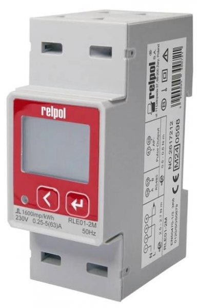 Jednofázový digitální elektroměr RLE01-2M – MID, CE, 63A, R