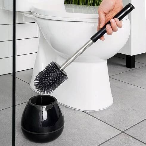 WC TOALETNÍ štětka v koupelnovém stojanu na čištění SILIKONOVÁ Barva černá